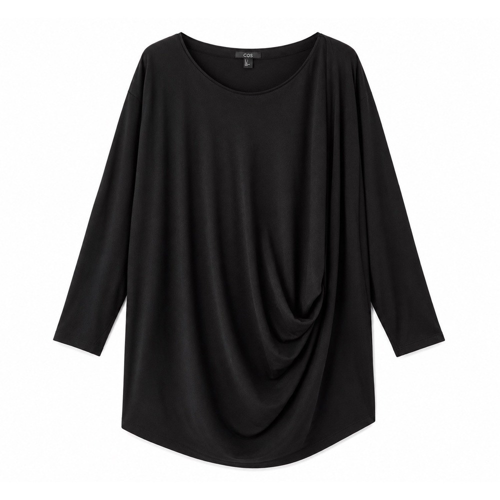 COS Tunic Top L Black Draped Dolman Lagenlook Minimalist Oversized Chic